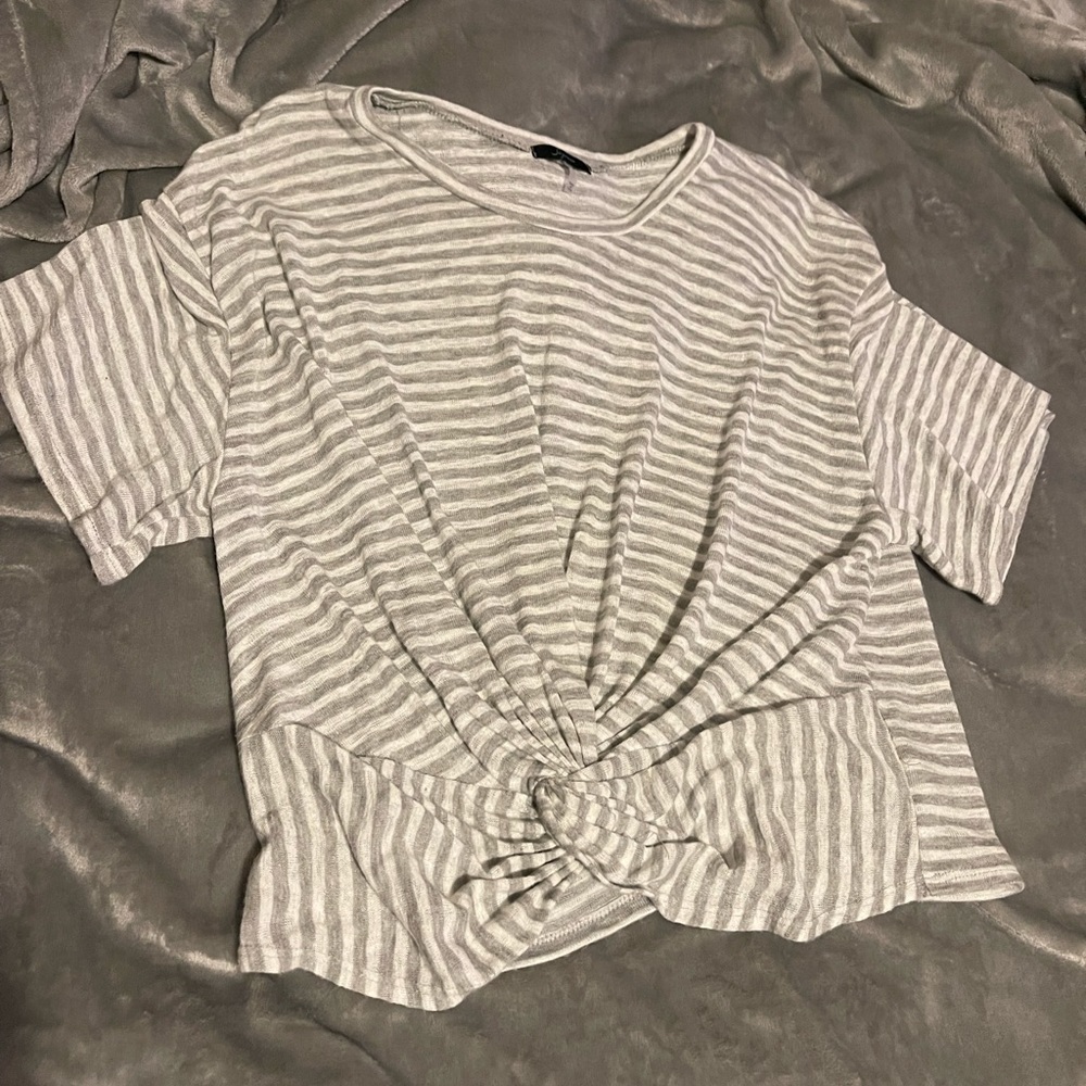 White and grey stripped short sleeve shirt